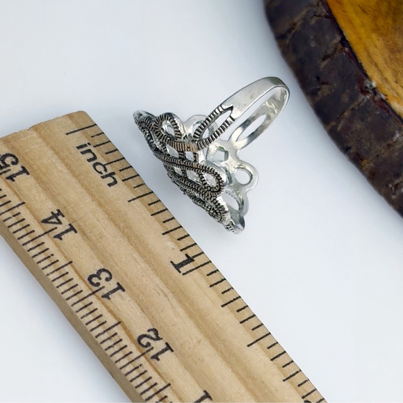 Vintage Antique Sterling Silver 925 Marcasite Ring Size 6 3/4 Chunky GUC Estate - Picture 7 of 10